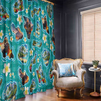 Hawaii Map with Plumeria Flower and Palaka Pattern Window Curtain Tropical Island Teal Design
