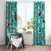Hawaii Map with Plumeria Flower and Palaka Pattern Window Curtain Tropical Island Teal Design