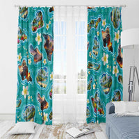 Hawaii Map with Plumeria Flower and Palaka Pattern Window Curtain Tropical Island Teal Design
