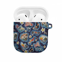 Hawaii Islands Map Design with Japanese Landscape AirPods Case Hawaiian Japan Fusion Art Navy Color