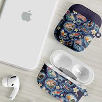 Hawaii Islands Map Design with Japanese Landscape AirPods Case Hawaiian Japan Fusion Art Navy Color