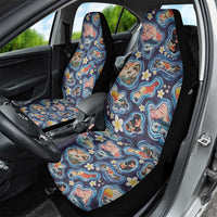 Hawaii Islands Map Design with Japanese Landscape Car Seat Cover Hawaiian Japan Fusion Art Navy Color LT03 - Polynesian Pride