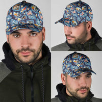 Hawaii Islands Map Design with Japanese Landscape Classic Cap Hawaiian Japan Fusion Art Navy Color