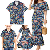 Hawaii Islands Map Design with Japanese Landscape Family Matching Mermaid Dress and Hawaiian Shirt Hawaiian Japan Fusion Art Navy Color LT03 - Polynesian Pride