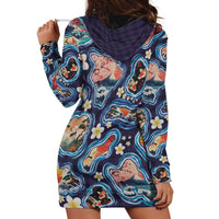 Hawaii Islands Map Design with Japanese Landscape Hoodie Dress Hawaiian Japan Fusion Art Navy Color LT03 - Polynesian Pride