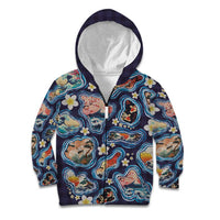 Hawaii Islands Map Design with Japanese Landscape Kid Hoodie Hawaiian Japan Fusion Art Navy Color LT03 Zip Hoodie Navy - Polynesian Pride