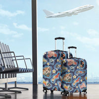 Hawaii Islands Map Design with Japanese Landscape Luggage Cover Hawaiian Japan Fusion Art Navy Color LT03 - Polynesian Pride