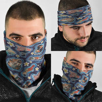 Hawaii Islands Map Design with Japanese Landscape Neck Gaiter Hawaiian Japan Fusion Art Navy Color