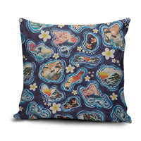 Hawaii Islands Map Design with Japanese Landscape Pillow Cover Hawaiian Japan Fusion Art Navy Color