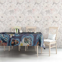Hawaii Islands Map Design with Japanese Landscape Tablecloth Hawaiian Japan Fusion Art Navy Color