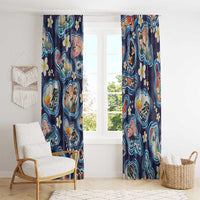 Hawaii Islands Map Design with Japanese Landscape Window Curtain Hawaiian Japan Fusion Art Navy Color