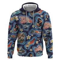 Hawaii Islands Map Design with Japanese Landscape Zip Hoodie Hawaiian Japan Fusion Art Navy Color LT03 Pullover Hoodie Navy - Polynesian Pride