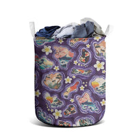 Hawaii Islands Map Design with Japanese Landscape Laundry Basket Hawaiian Japan Fusion Art Purple Color