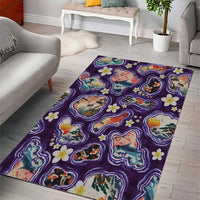 Hawaii Islands Map Design with Japanese Landscape Area Rug Hawaiian Japan Fusion Art Purple Color