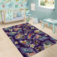 Hawaii Islands Map Design with Japanese Landscape Area Rug Hawaiian Japan Fusion Art Purple Color