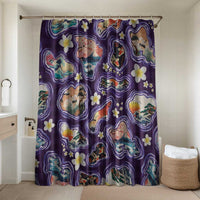 Hawaii Islands Map Design with Japanese Landscape Bathroom Set Hawaiian Japan Fusion Art Purple Color