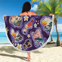 Hawaii Islands Map Design with Japanese Landscape Beach Blanket Hawaiian Japan Fusion Art Purple Color