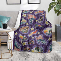 Hawaii Islands Map Design with Japanese Landscape Blanket Hawaiian Japan Fusion Art Purple Color