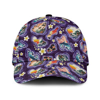 Hawaii Islands Map Design with Japanese Landscape Classic Cap Hawaiian Japan Fusion Art Purple Color