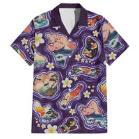 Hawaii Islands Map Design with Japanese Landscape Family Matching Off Shoulder Short Dress and Hawaiian Shirt Hawaiian Japan Fusion Art Purple Color LT03 Dad's Shirt - Short Sleeve Purple - Polynesian Pride