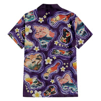 Hawaii Islands Map Design with Japanese Landscape Family Matching Off Shoulder Short Dress and Hawaiian Shirt Hawaiian Japan Fusion Art Purple Color LT03 - Polynesian Pride
