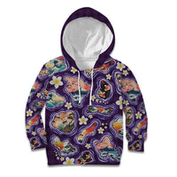 Hawaii Islands Map Design with Japanese Landscape Kid Hoodie Hawaiian Japan Fusion Art Purple Color LT03 Hoodie Purple - Polynesian Pride