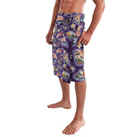 Hawaii Islands Map Design with Japanese Landscape Lavalava Hawaiian Japan Fusion Art Purple Color