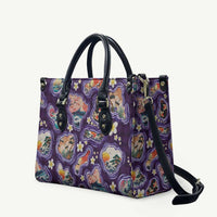Hawaii Islands Map Design with Japanese Landscape Leather Bag Hawaiian Japan Fusion Art Purple Color