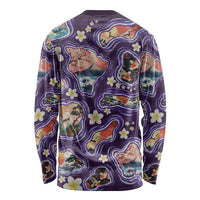 Hawaii Islands Map Design with Japanese Landscape Long Sleeve Shirt Hawaiian Japan Fusion Art Purple Color LT03 - Polynesian Pride