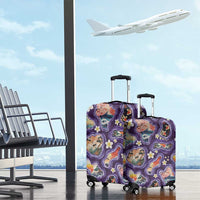 Hawaii Islands Map Design with Japanese Landscape Luggage Cover Hawaiian Japan Fusion Art Purple Color LT03 - Polynesian Pride