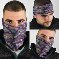 Hawaii Islands Map Design with Japanese Landscape Neck Gaiter Hawaiian Japan Fusion Art Purple Color