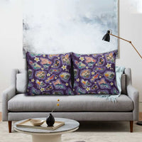 Hawaii Islands Map Design with Japanese Landscape Pillow Cover Hawaiian Japan Fusion Art Purple Color