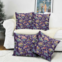 Hawaii Islands Map Design with Japanese Landscape Pillow Cover Hawaiian Japan Fusion Art Purple Color