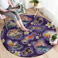 Hawaii Islands Map Design with Japanese Landscape Round Carpet Hawaiian Japan Fusion Art Purple Color