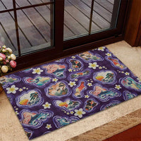 Hawaii Islands Map Design with Japanese Landscape Rubber Doormat Hawaiian Japan Fusion Art Purple Color