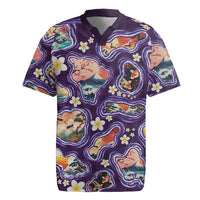 Hawaii Islands Map Design with Japanese Landscape Rugby Jersey Hawaiian Japan Fusion Art Purple Color