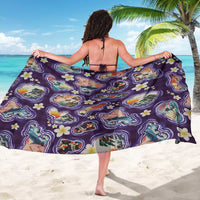 Hawaii Islands Map Design with Japanese Landscape Sarong Hawaiian Japan Fusion Art Purple Color