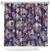 Hawaii Islands Map Design with Japanese Landscape Shower Curtain Hawaiian Japan Fusion Art Purple Color LT03 Purple - Polynesian Pride