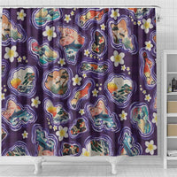 Hawaii Islands Map Design with Japanese Landscape Shower Curtain Hawaiian Japan Fusion Art Purple Color LT03 - Polynesian Pride