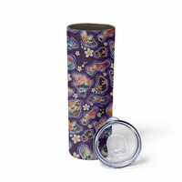 Hawaii Islands Map Design with Japanese Landscape Skinny Tumbler Hawaiian Japan Fusion Art Purple Color