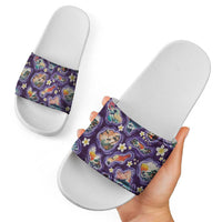 Hawaii Islands Map Design with Japanese Landscape Slide Sandals Hawaiian Japan Fusion Art Purple Color