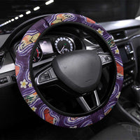 Hawaii Islands Map Design with Japanese Landscape Steering Wheel Cover Hawaiian Japan Fusion Art Purple Color LT03 Universal Fit Purple - Polynesian Pride