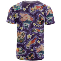 Hawaii Islands Map Design with Japanese Landscape T Shirt Hawaiian Japan Fusion Art Purple Color LT03 - Polynesian Pride