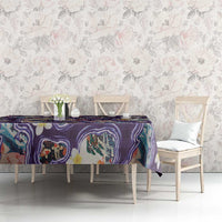 Hawaii Islands Map Design with Japanese Landscape Tablecloth Hawaiian Japan Fusion Art Purple Color