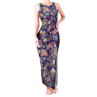Hawaii Islands Map Design with Japanese Landscape Tank Maxi Dress Hawaiian Japan Fusion Art Purple Color LT03 Women Purple - Polynesian Pride