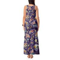 Hawaii Islands Map Design with Japanese Landscape Tank Maxi Dress Hawaiian Japan Fusion Art Purple Color LT03 - Polynesian Pride