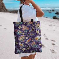 Hawaii Islands Map Design with Japanese Landscape Tote Bag Hawaiian Japan Fusion Art Purple Color LT03 - Polynesian Pride