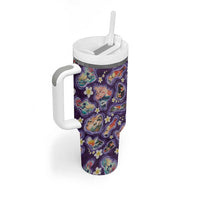 Hawaii Islands Map Design with Japanese Landscape Tumbler With Handle Hawaiian Japan Fusion Art Purple Color LT03 - Polynesian Pride