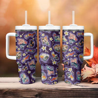 Hawaii Islands Map Design with Japanese Landscape Tumbler With Handle Hawaiian Japan Fusion Art Purple Color LT03 - Polynesian Pride