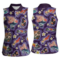 Hawaii Islands Map Design with Japanese Landscape Women Sleeveless Polo Shirt Hawaiian Japan Fusion Art Purple Color LT03 - Polynesian Pride